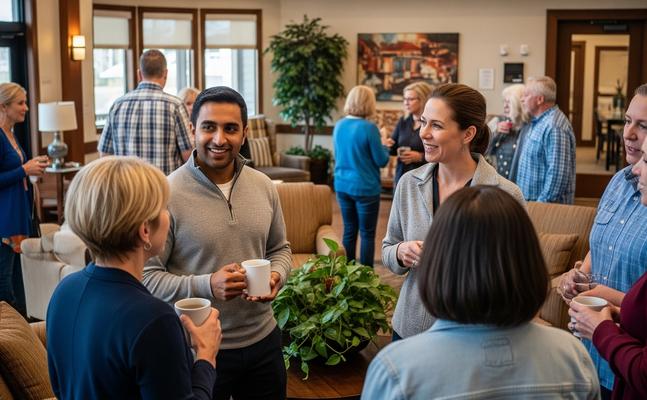 A group of residents gather for a community event
