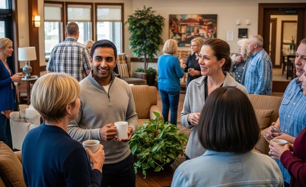 A group of residents gather for a community event