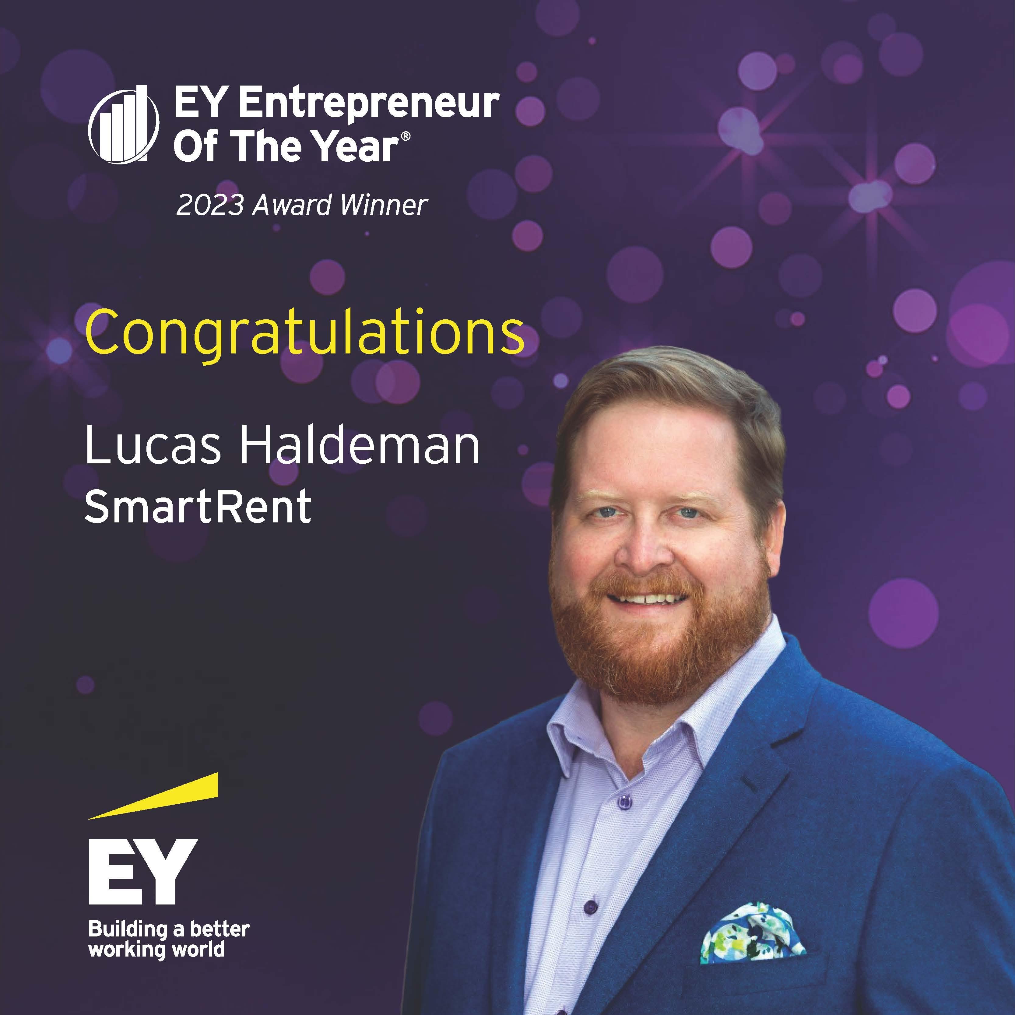 Image of Lucas Haldeman with text EY Entrepreneur of the Year 