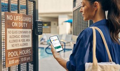 Apartment resident uses SmartRent app to access community pool
